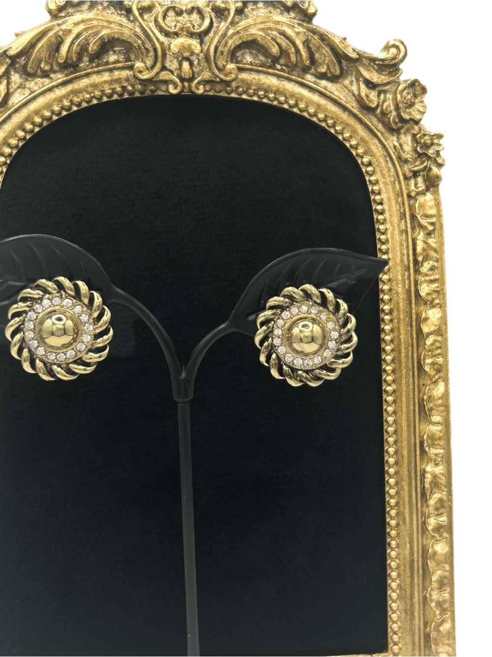 Gold-Tone Twisted Rope Crystal Button Earrings - Unbranded